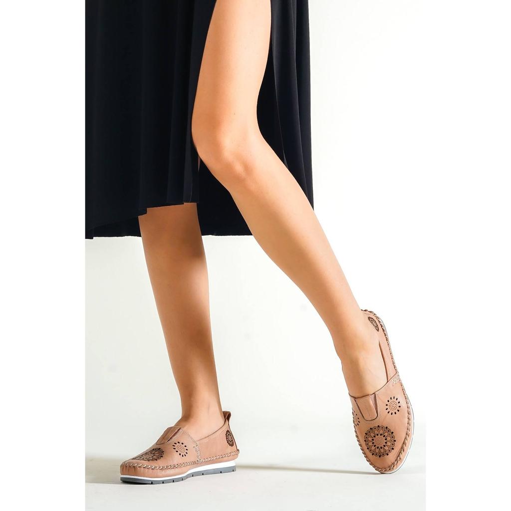 Damenmode Echtleder New Beige Leder Flats Freizeitschuhe