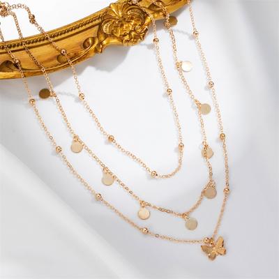 Retro Fashion Disc Butterfly Multilayer Necklace Pendant Necklace Fashion Necklace Trendy Temperament Female Necklace