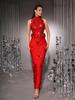 Elegant European and American Evening Gown: Sequined Floral High-End Sleeveless Long Bandage Dress