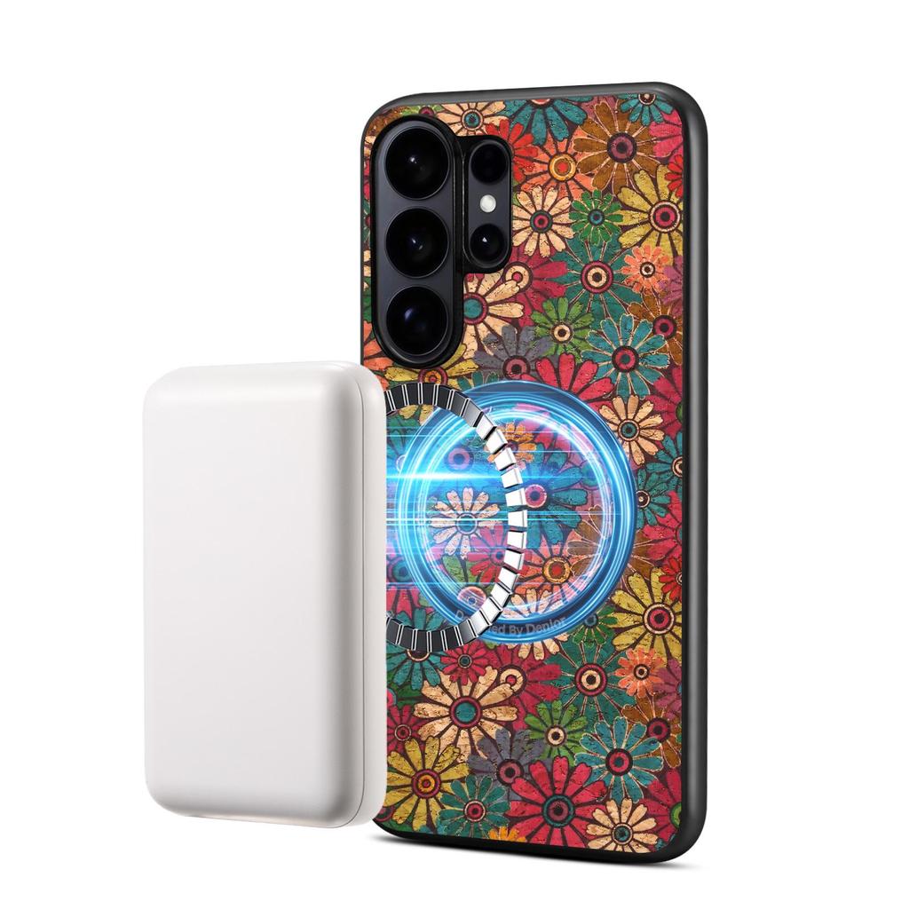 Samsung S26 Ultra Floral Magnetic Leather Case with Card Slot - Fits S23, S24 FE, S25