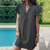 Women's Fashion Casual Solid Color V-Neck Loose Ruffle Sleeve Short Dress