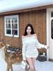 One-Shoulder Rhinestone Long Sleeve Pullover Sweater: Women's Autumn Winter Loose Knitwear in Pure White