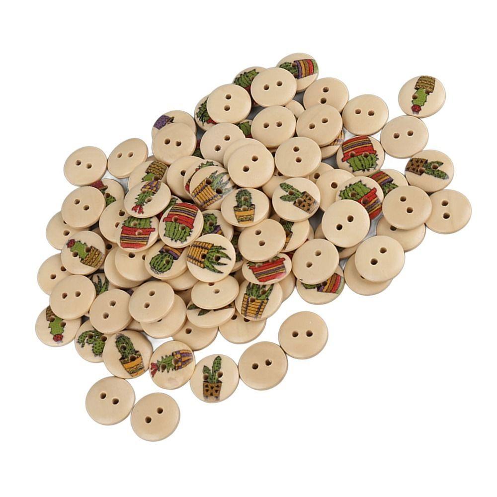 100pcs Mixed Color Decorative Wooden Buttons 2 Holes Mixed Printing Buttons DIY Projects