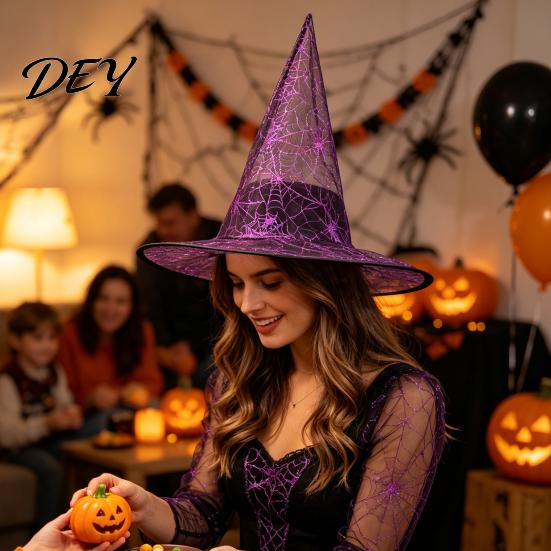School Play Wizard Hat Cone-shaped Transparent Organza Witch Hat, Lightweight Halloween Costume Accessory Cosplay Props for Girls Party Decorations