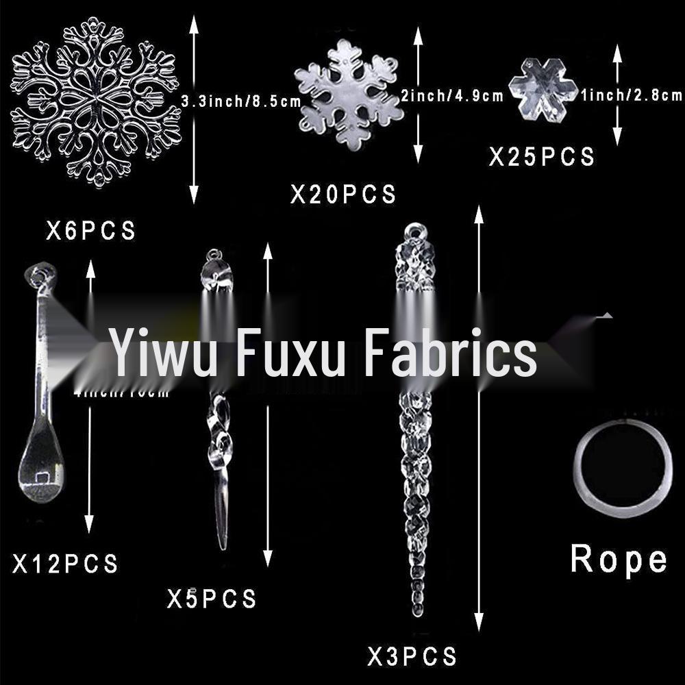 72-Piece DIY Christmas Ornaments Set: Acrylic Crystal Snowflakes, Icicles, and Water Drop Pendants