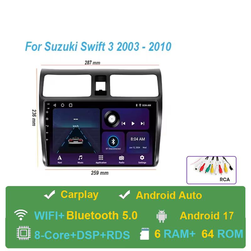 Car Radio Android 17 For Suzuki Swift 2003-2010 Navigation Multimedia Video Player Carplay Auto Head Unit BT Stereo GPS 4G WIFI