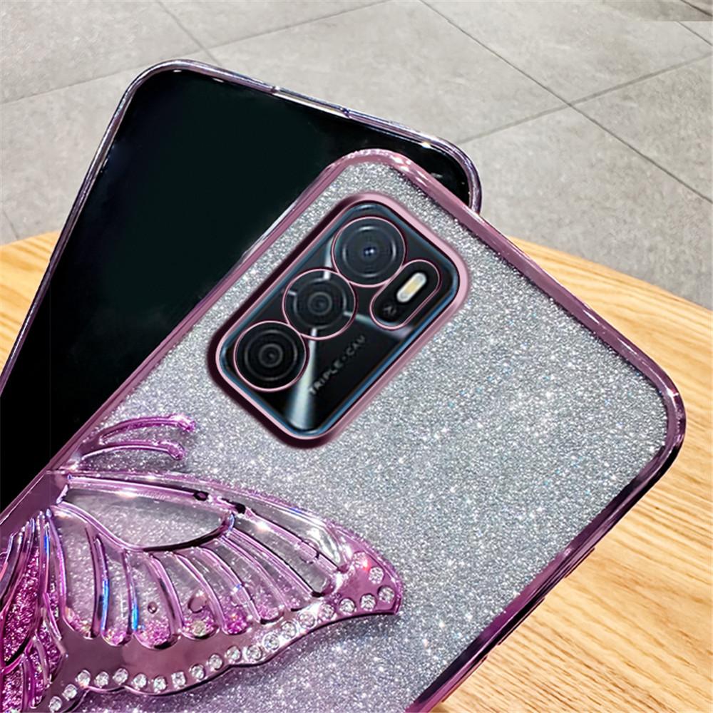 Glitter Butterfly Quicksand Plating Phone Case For OPPO A17 A16 A16S A54S A53S A91 A5 A9 A31 A53 2020 Reno 12 11 Pro 11F Cover