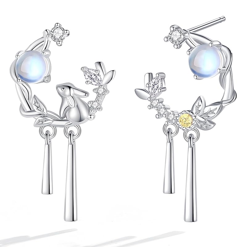 

YINCHIE earrings ladies Popularity Compatible with metal allergies high quality zirconia month Rabbit moonstone silver 925 accessories cute sway
