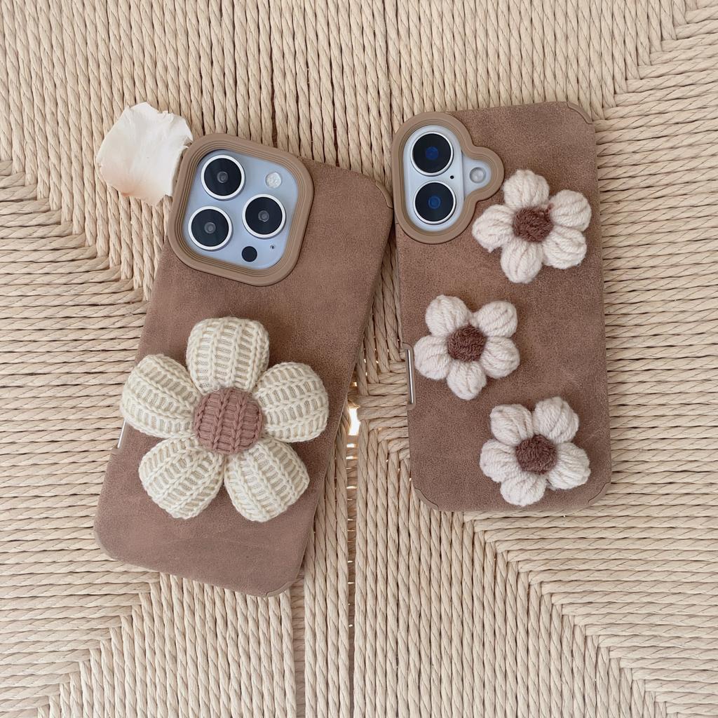 Big/Small Flower Brown Phone Case Protective Cover for iPhone 13/14/15/16 Pro Max