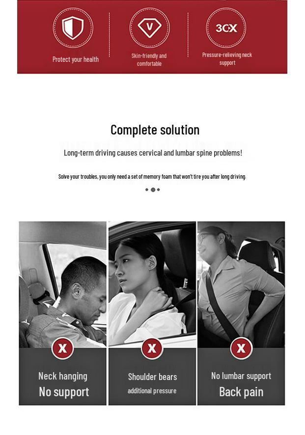 Four Seasons Memory Foam Car Neck and Lumbar Support Pillow