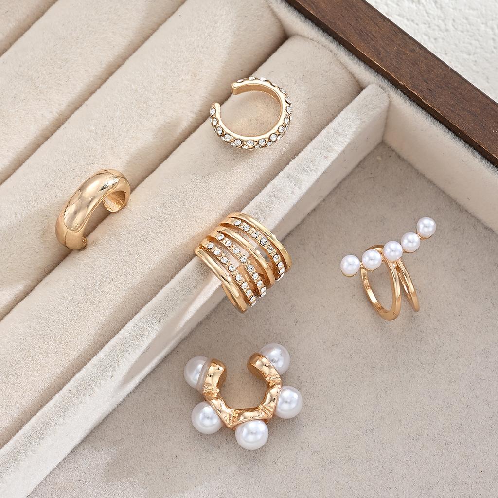 iF ME 5pcs Gold Color Zircon Ear Clip Earrings Set For Women New C Ear Cuff Non-Piercing Ear Ear Clip Set Trend Jewelry Gifts