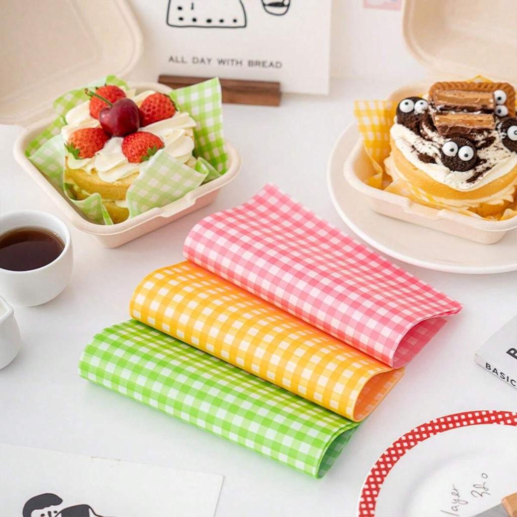 50pcs Random Colorful Grid Oil-absorbing Paper for Baking Cookies Food-grade Wax Paper Baking Tools Oil-Resistant Packing Papers