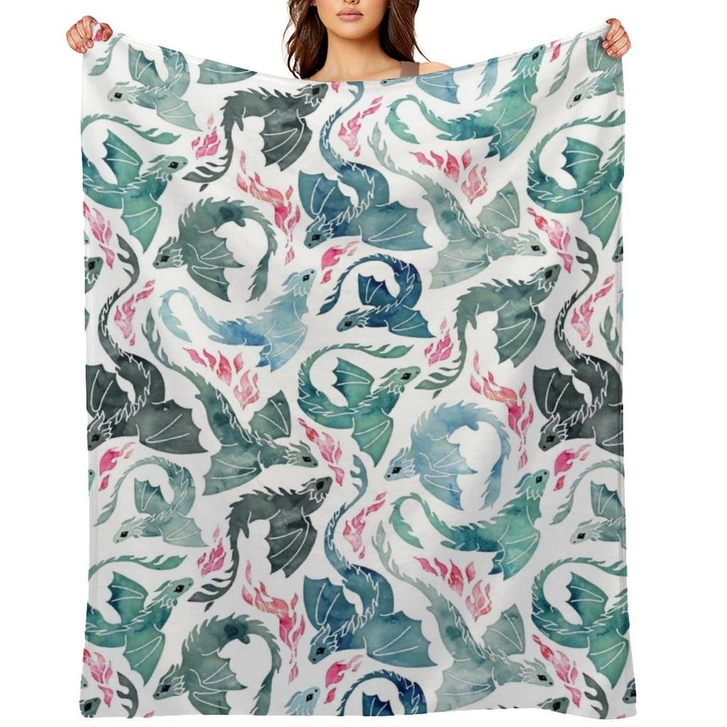 Dragon Fire Blue, Green & Grey Throw Blanket Weighted Multi-Purpose Vintage Bed Fashionable Blankets