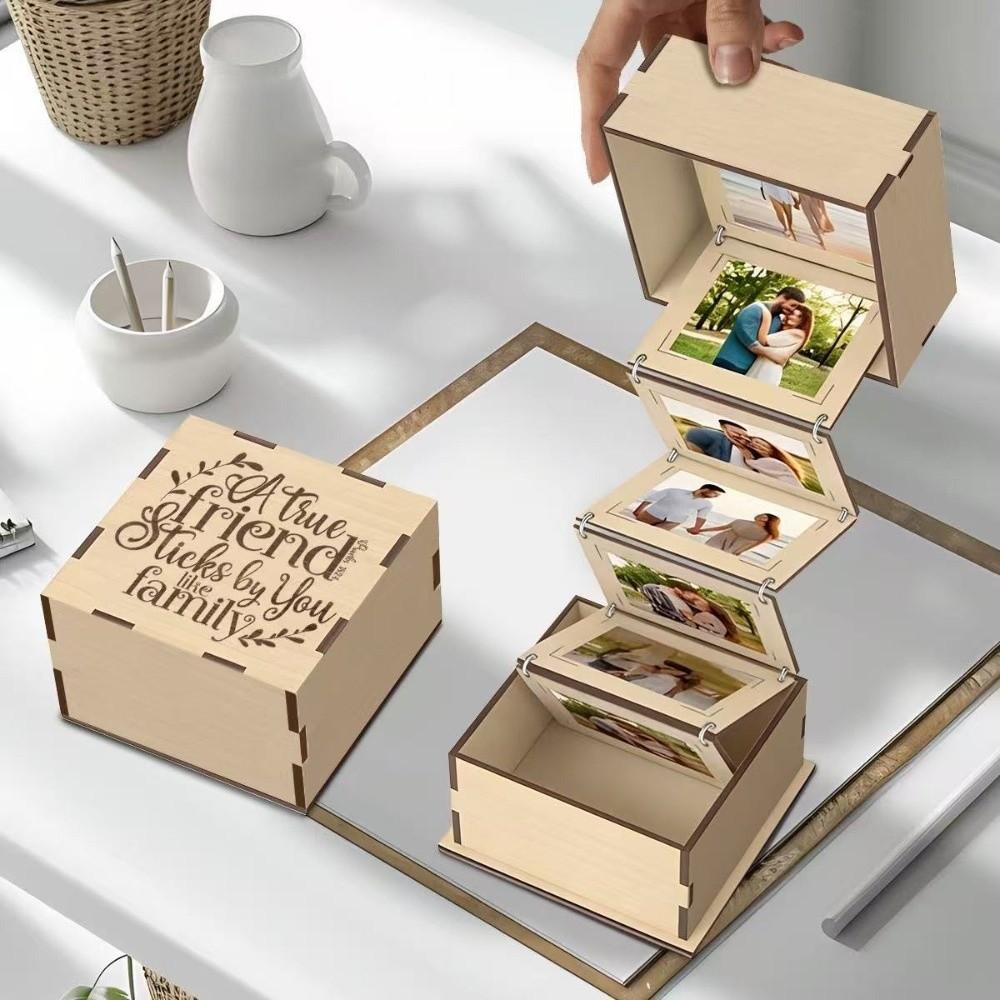 Folding Wooden Photo Storage Box Vintage Flip Cover Memory Box Practical Photo Album Box Couple