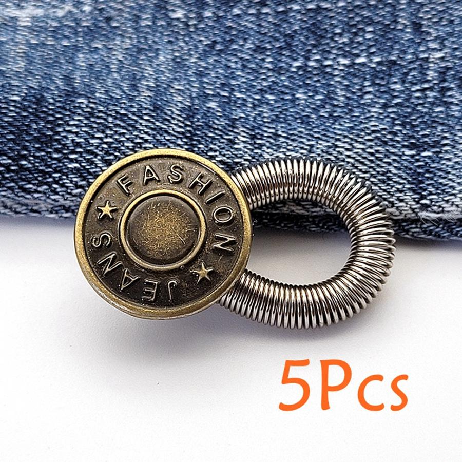 5Pcs Jeans Waist Extension Adjustable Button Spring Metal Elastic Buttons Trousers Pants Stretch General Extender Accessories