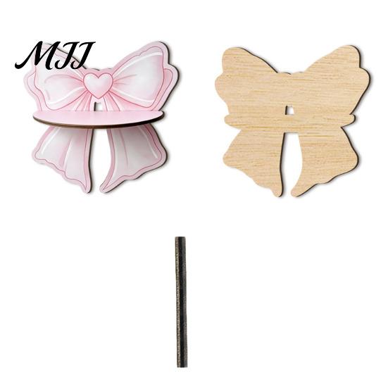 Pink Decorative Wall Shelves Cute Bow Wooden Shelf, Shaped Display Rack, Mount Mounted Bedside Shelf Storage for Bedroom Vanity Room, Small Plants Tie
