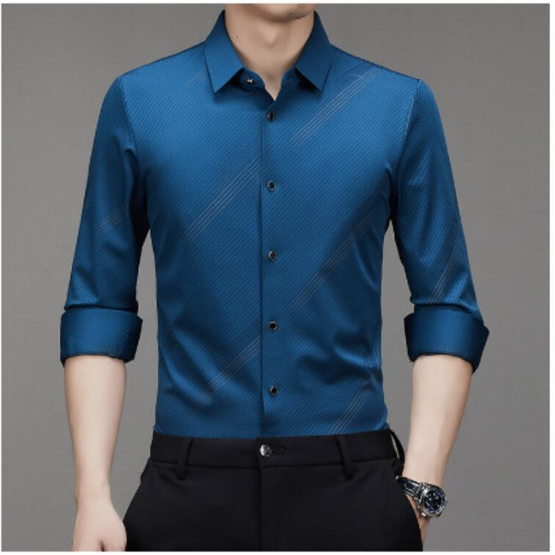 

Корейский стиль Модная деловая рубашка в полоску с длинными рукавами Осенняя новая тенденция Красивая мужская повседневная универсальная рубашка 4XL