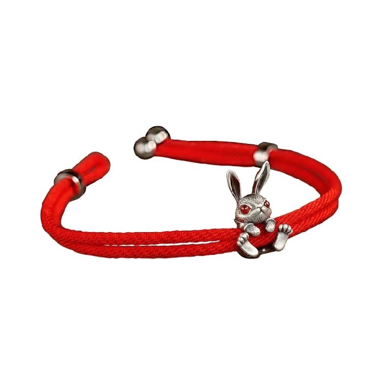 

Игривый кулон в форме кролика, браслет из сплава с цветным шнуром для женщин, ручная работа, повседневные украшения красный
