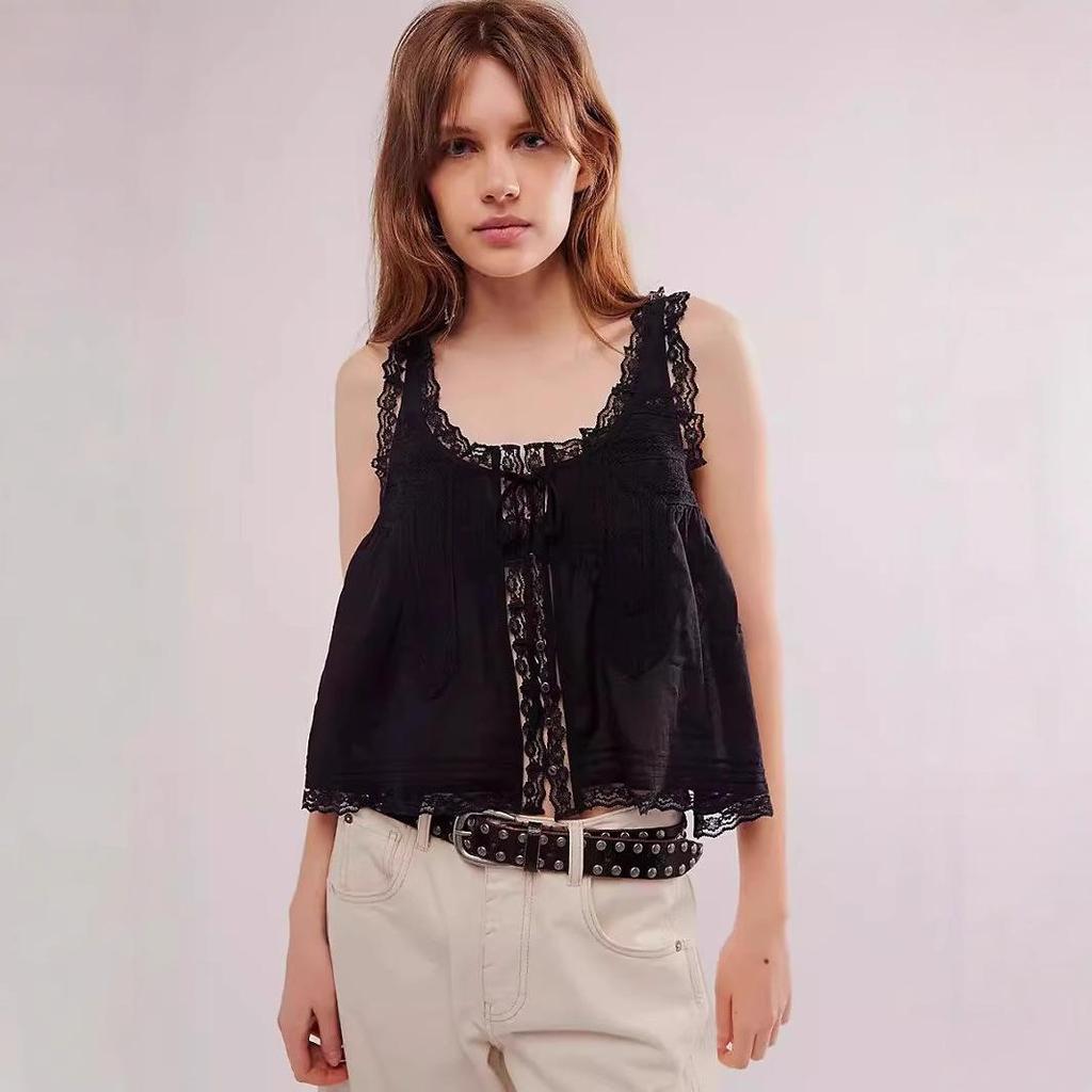 Damen Slim Fit Tanktop mit Spitzenbesatz