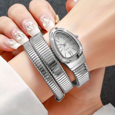 Damenmode Schlange Design Quarzuhr, Legierungsmetallband, Einzigartiges Zifferblatt, Lässiger Stil, Perfektes Geschenk für Sie