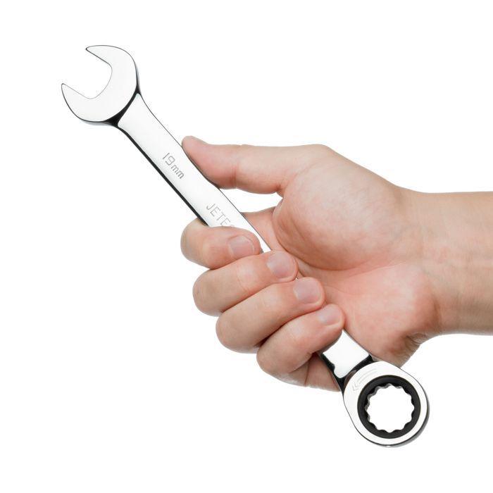 Clé mixte à cliquet - JETECH - 19mm - Acier chrome vanadium - Finition polie - Mécanisme à cliquet