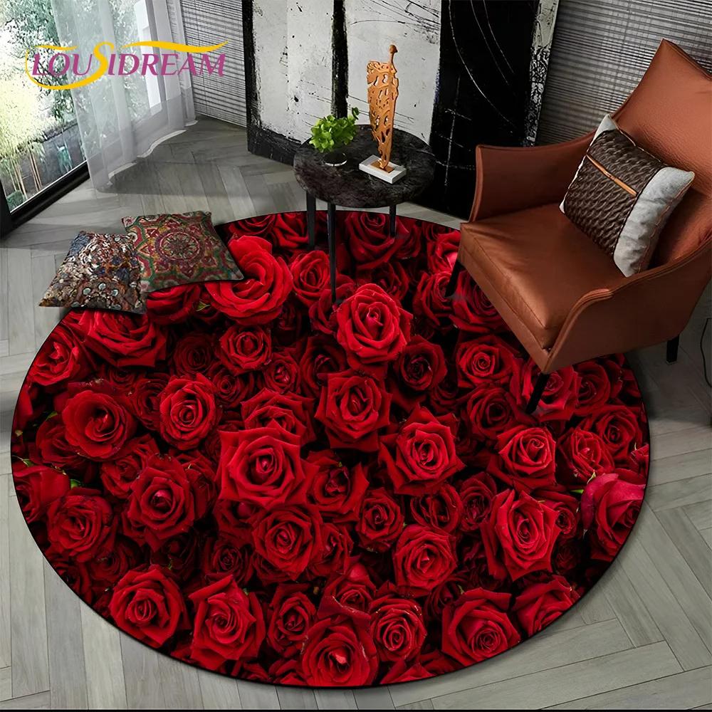 Covor rotund 3D Lux Floarea Soarelui Trandafir Nordic Margaretă pentru Decor Sofă Living Dormitor, Covor Zonă Copii Covoraș de Podea Antiderapant Cadou