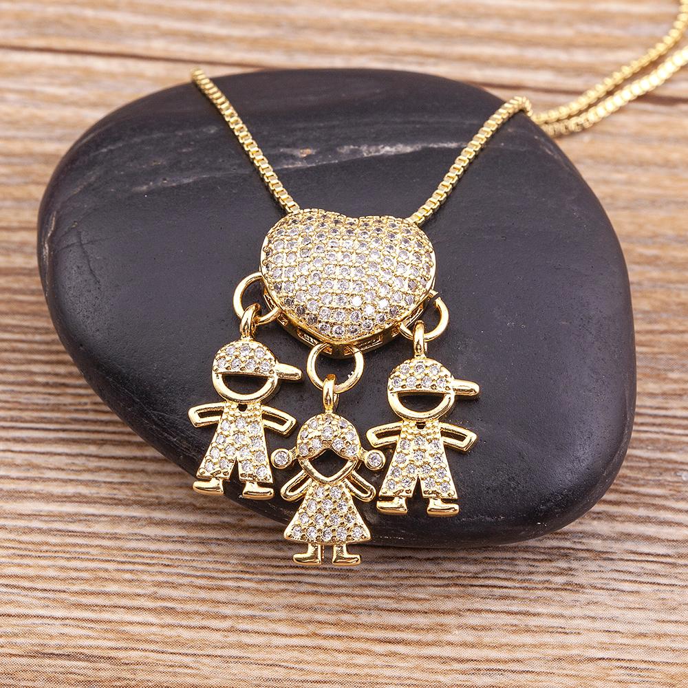 Nidin Hot Sale Classic Son/Daughter Sparkling Zircon Charm Pendant Necklace For Women Boys and Girls Clavicle Chain Jewelry Gift