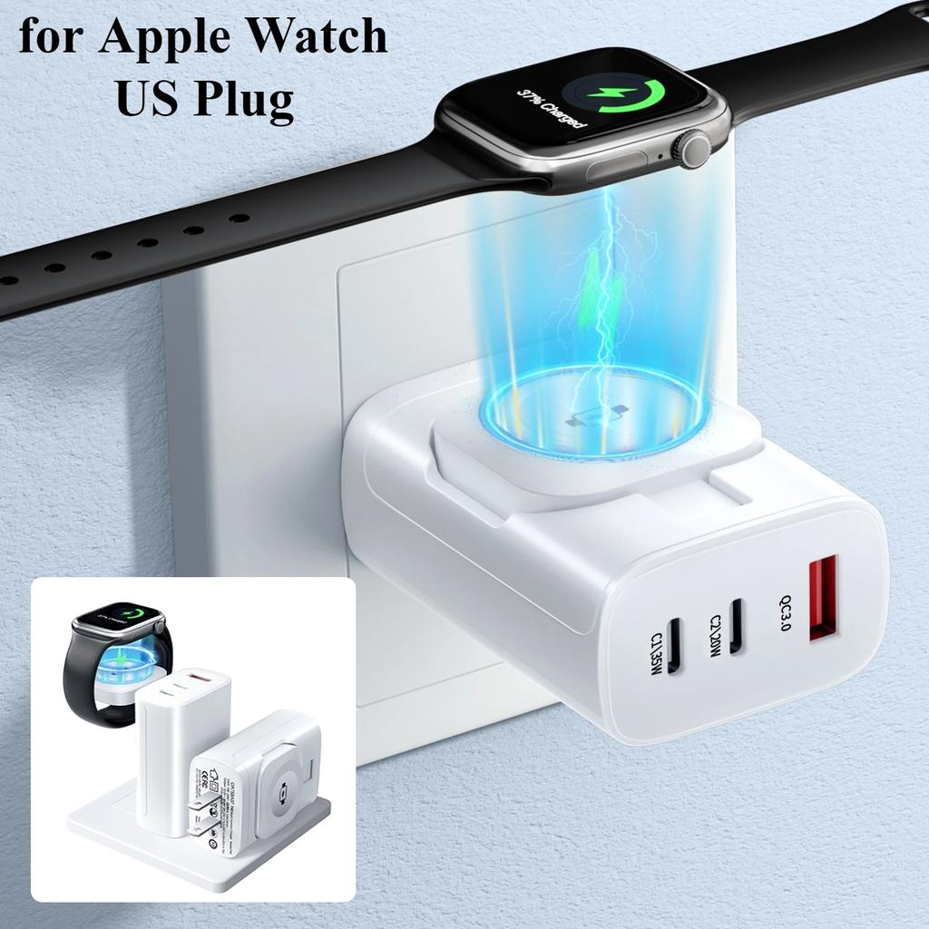 Oatsbasf 4-in-1 Protable Fast Charging Watch Wireless Charger Adapter for iWatch Samsung Watch US/UK/EU Plug Magnetic Adapter