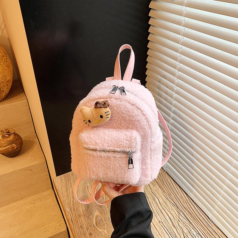 Schoolbag new Korean mini kt backpack women's fashion woolen texture popular versatile bag commuter travel backpack