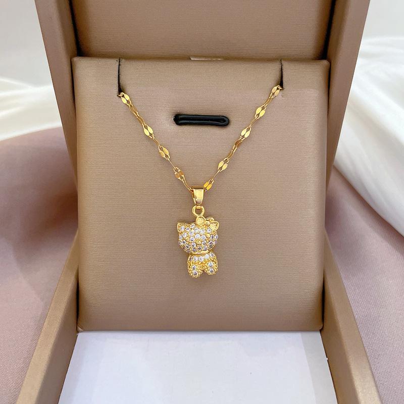 Luxury Kitten Cute Same Exquisite Micro-Inlaid Necklace Women'S Fashion Trend Collarbone Chain