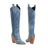 2026 new large size western denim camouflage fabric pointed head and high tube thin pipe pants boots