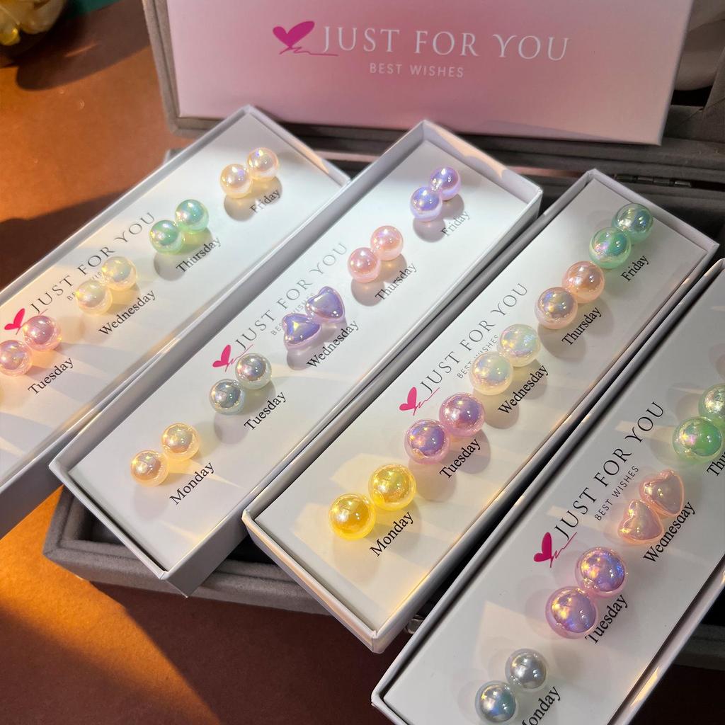 Pearl Stud Earring Gift Set: Fall/Winter French Sugar Cube Design for Elegant Style