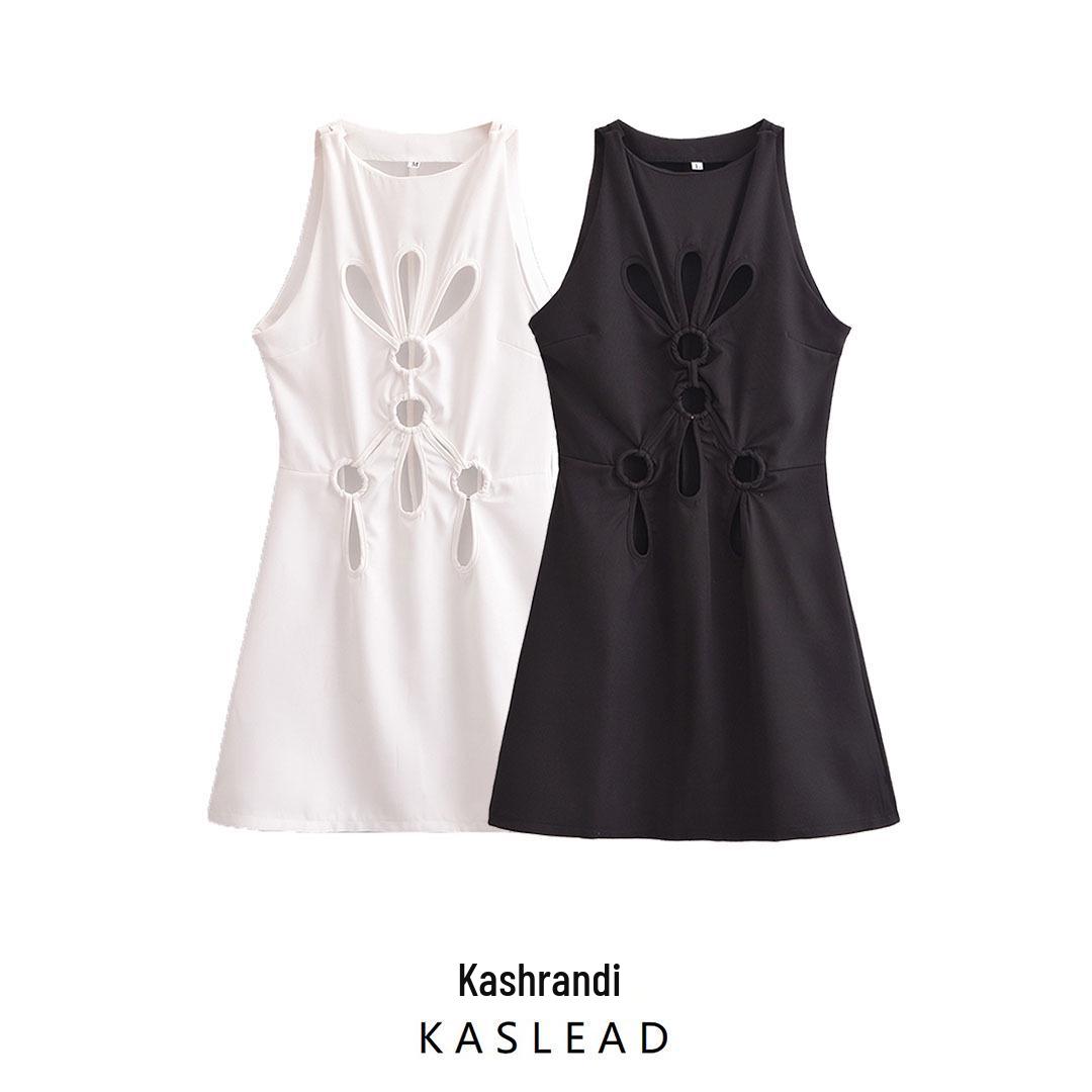 

2025 Spring Women s European & American Style Slimming Sleeveless Hollow Short Dress M білий