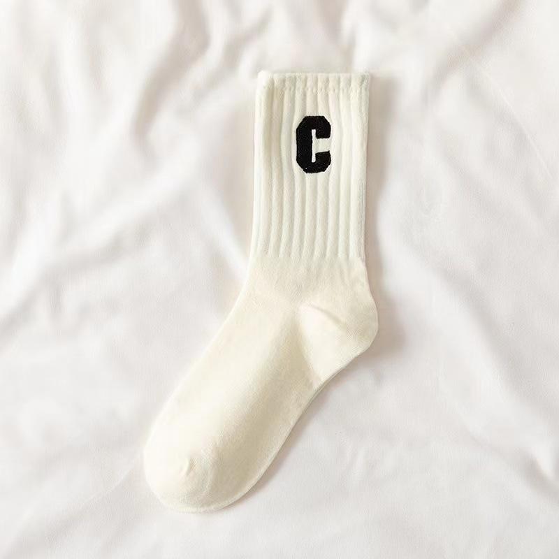 5pairs Winter Autumn Mid Calf Socks Letter Pattern Knitted Outdoor Sports Socks Men Women Breathable Warm Elastic Running Socks