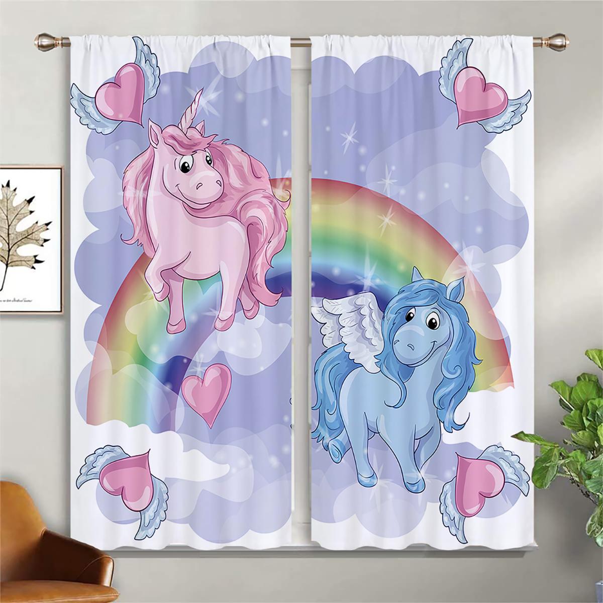 

Шторы для детской комнаты с рисунком единорога и лошади, радужным принтом, шторы для гостиной, балкона, кухни, украшения, шторы для дома W50xH140(CM)x2PCS&Grommet Top