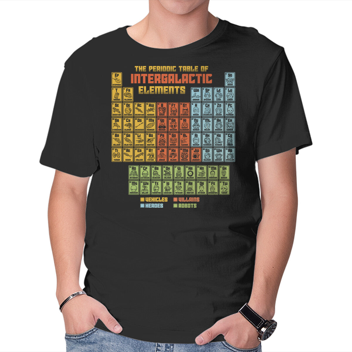 Unisex Crew Neck T-Shirt The Periodic Table Of Intergalactic Elements Graphic Short Sleeve Casual Tee XXL
