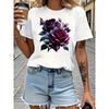 European Size Floral Creative Design Pattern Printed Women's Fashion T-shirt, Soft and Comfortable  Pure Short Sleeve, Simple, Fashionable