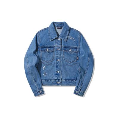Li Ning Solid Color Single-Breasted Long Sleeve Denim Jacket Women Jackets Light-Denim-Blue AJDT534-1
