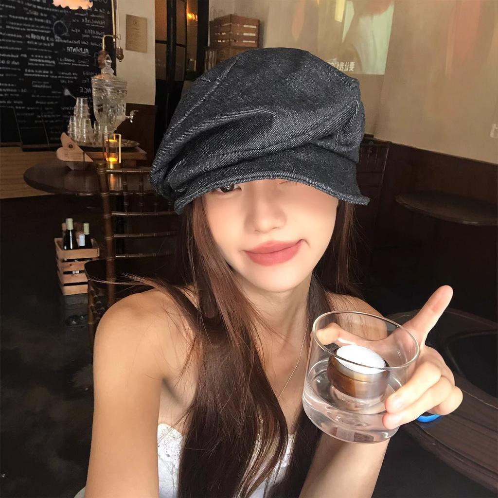 Japanese-style vintage cotton-linen beret for women, breathable for summer, suitable for large head sizes, makes the face appear smaller, provides