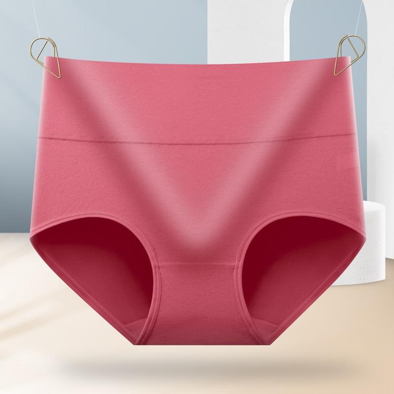 Women High Waist Solid Color Breathable Hip Lifting Tummy Control Cotton Underwear