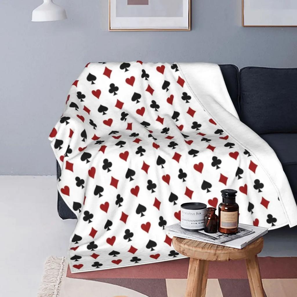 Playing Poker Card Flannel Throw Blanket Hearts Square Clubs Spades Fashion Cozy Bedspread Fleece Travel Super Soft Blanket King