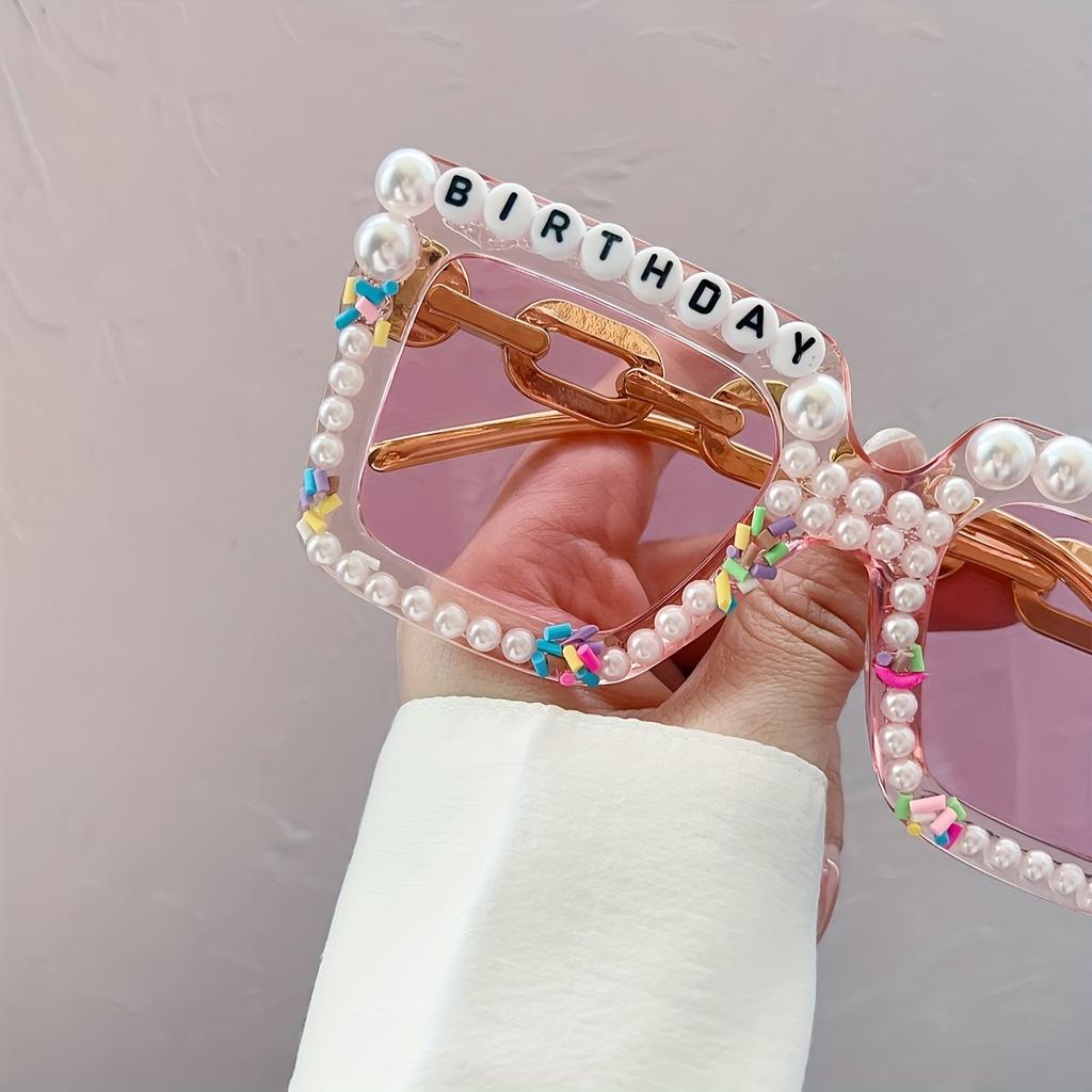 1pc Festive Oversized Square Birthday Glasses with Faux Decorations and Engraved Party Accessories
