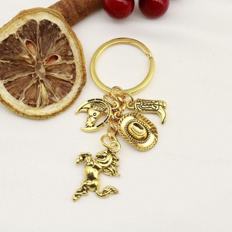 1Pc Sporty Western Cowboy Hat Boots Horse Keychain Men'S Key Chain Bag Pendant Charm Key Ring