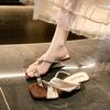 Fashion Hot Selling Fashion Open Toed High-heeled Sandals for Women 2025 Summer  Rhinestone Design Square Head Slippers Beach Cool Pumps