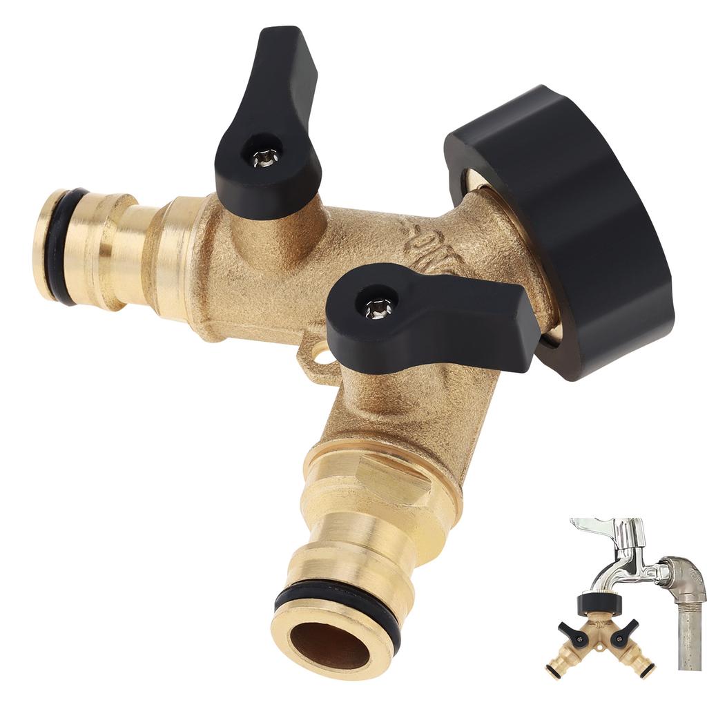 Brass Y-Shaped Double Outlet Garden Hose Adapter with Independent Switch Fittings, Household Water Tap Connection Accessories