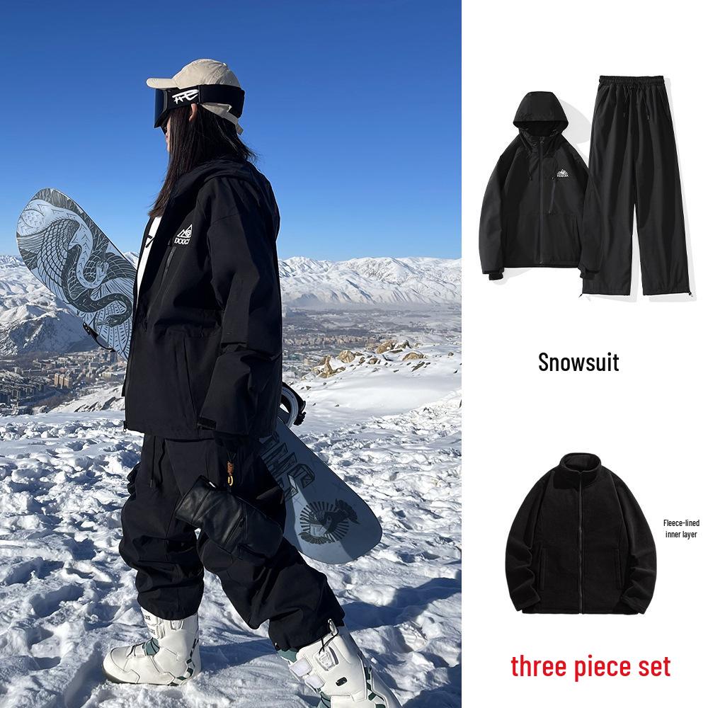 Ski Resort's Trendy Waterproof & Windproof Ski Suit Set for Men & Women, Fleece-Lined, Thickened, Plus Size, Warm