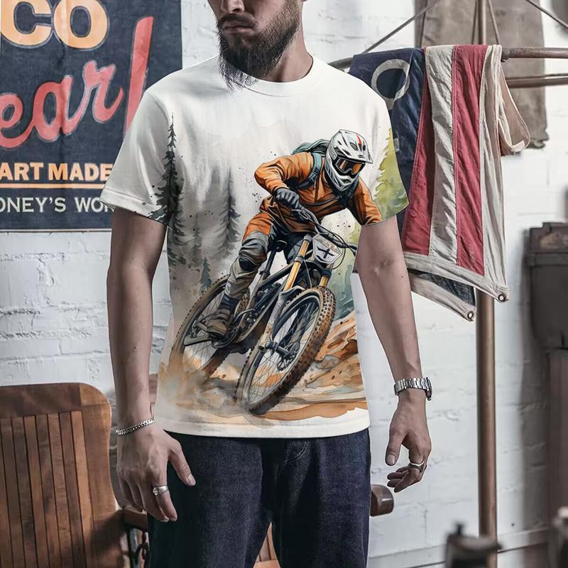 Trendy T-shirt 3D Printing Mountain Bike Fashion Clothing Men's Casual Summer Round Neck T-shirt Men's Clothing