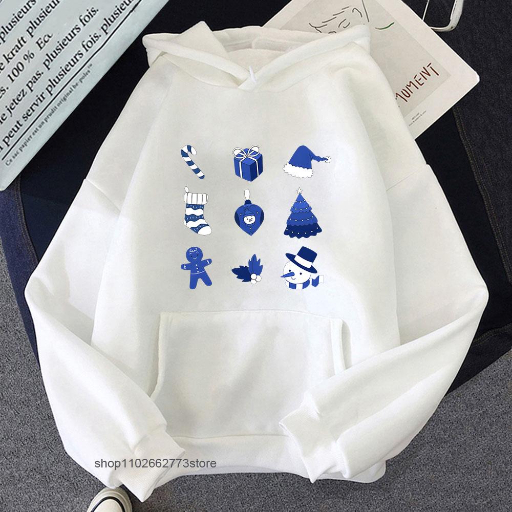 Chinoiserie Print Hoodie for Women Blue and White Christmas Sweatshirt with Hooded Winter Fleece Clothes Men