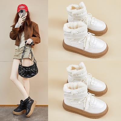 Fleece High-Top Schneestiefel für Damen Winter Neue Studenteneinsätze Warme Lässige Höhenverstärkende Baumwollschuhe K