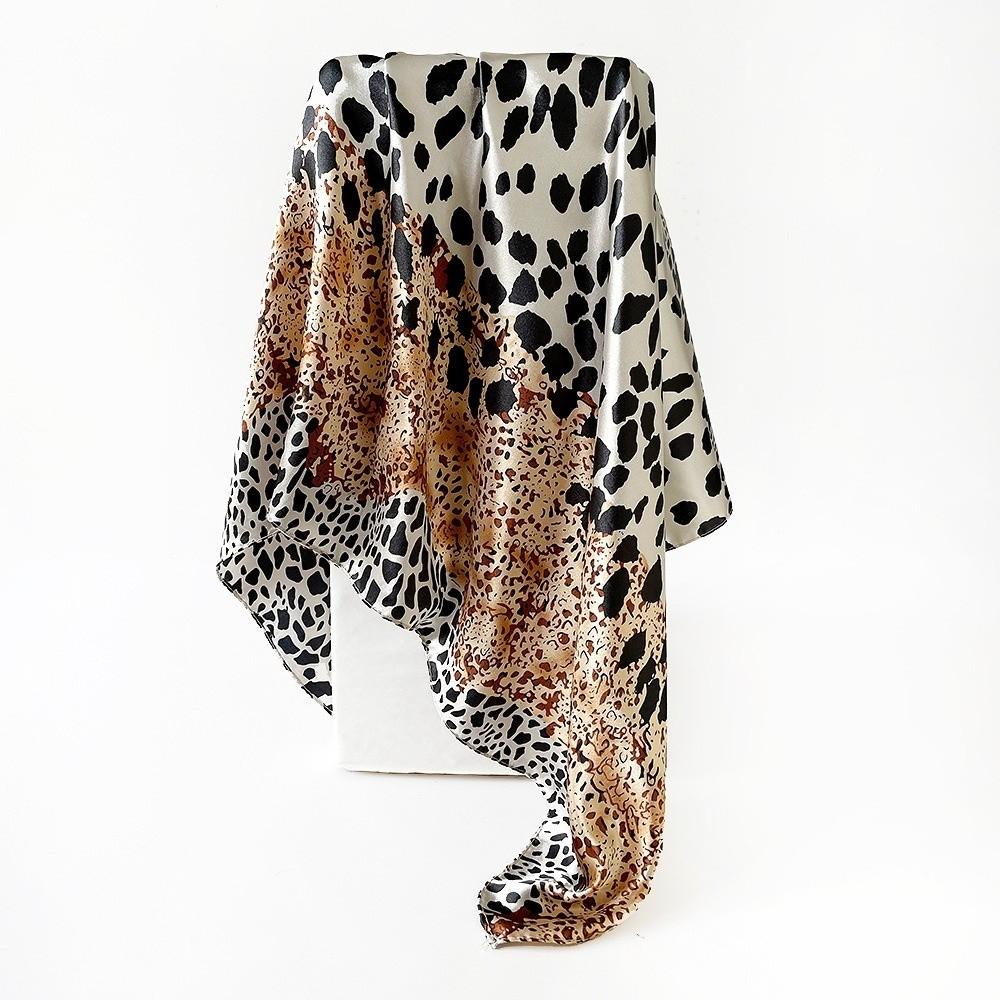 Leopard Printed Square Scarf Imitation Satin Silk Hip Hop Head Scarf Fashion Handkerchief  Women
